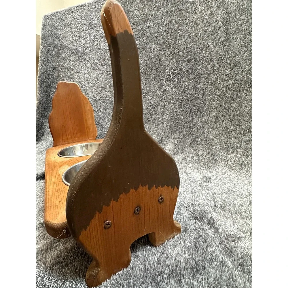 Handmade Wooden Basset Hound Raised Dog Feeder Double Elevated Pet Bowl Stand